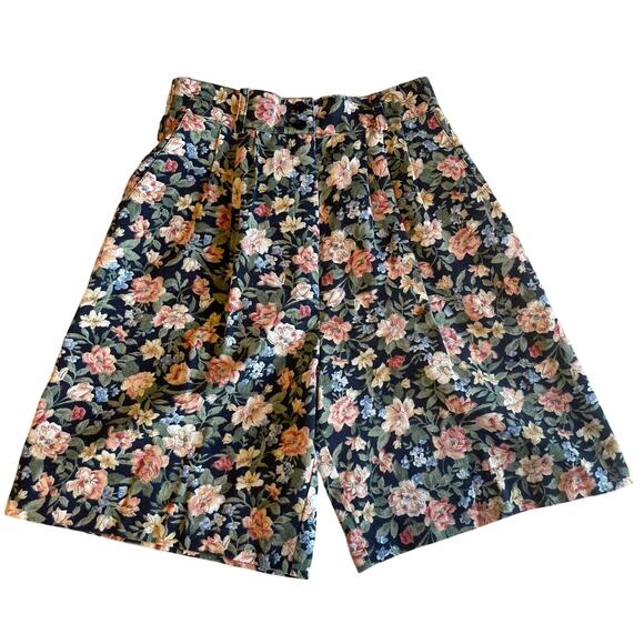 Harvest Time Pants - VTG Harvest Time Cottage Core Floral Blue & Pink High Waisted Retro Shorts Small